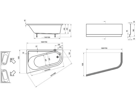 акриловая ванна ravak chrome 170x105 l ca31000000 без гидромассажа