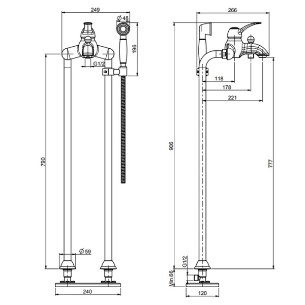 смеситель fima carlo frattini lamp f3304/4or для ванны, напольный, с ручным душем, золото