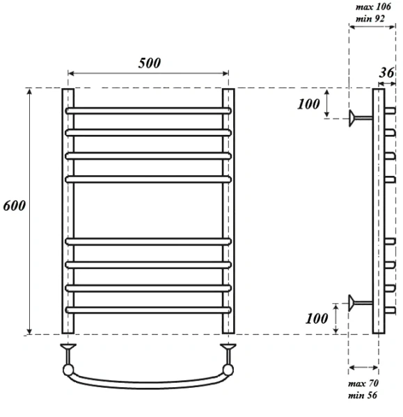 полотенцесушитель point альфа pn05156s водяной, 50x60 см, хром