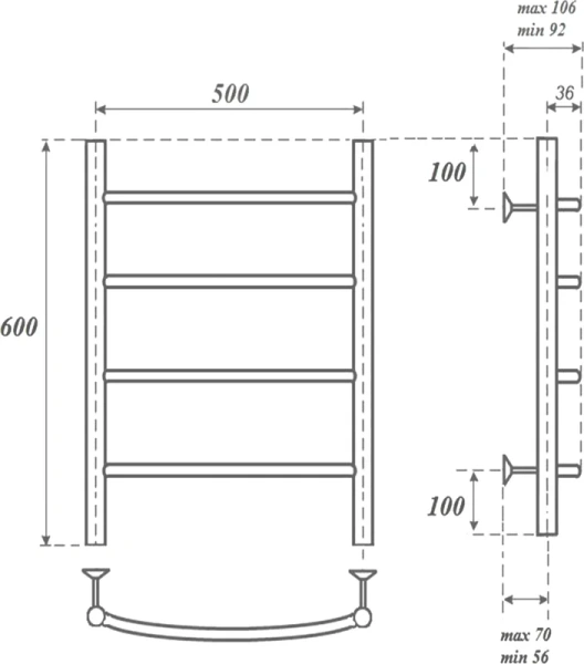 полотенцесушитель point афина pn04156br водяной, 50x60 см, бронза