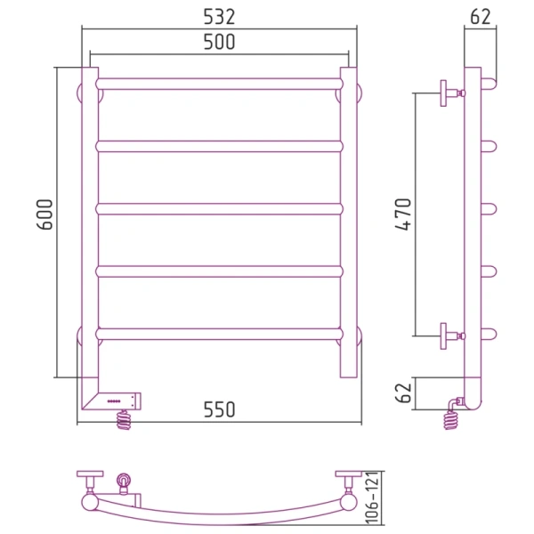 электрический полотенцесушитель сунержа галант 2.0 600x500 r 15-5201-6050 темный титан муар