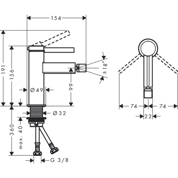 смеситель для биде с донным клапаном hansgrohe finoris 76200700