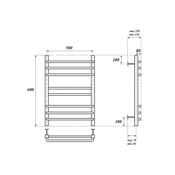 полотенцесушитель point омега п8 pn90156s водяной, 50x60 см, хром