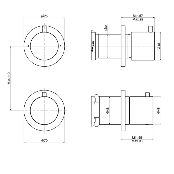 смеситель fima carlo frattini spillo steel f3073n7inox для душа, встраиваемый, термостатический, на 2 источника, нержавеюшая сталь