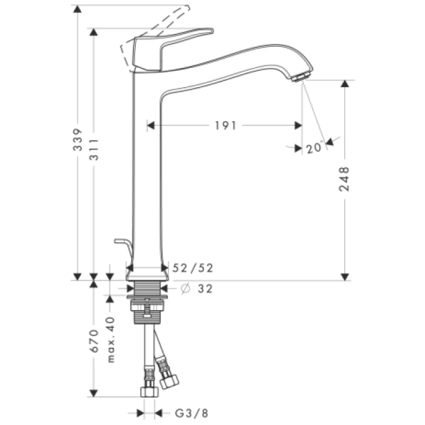 смеситель для раковины highriser с донным клапаном hansgrohe metris classic 31078000