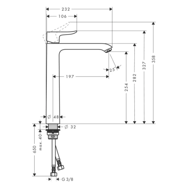 смеситель для раковины 260 без донного клапана hansgrohe metris 31184000