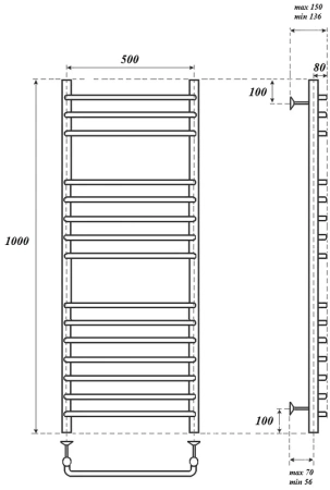 полотенцесушитель point нептун pn09150 водяной, 50x100 см, хром