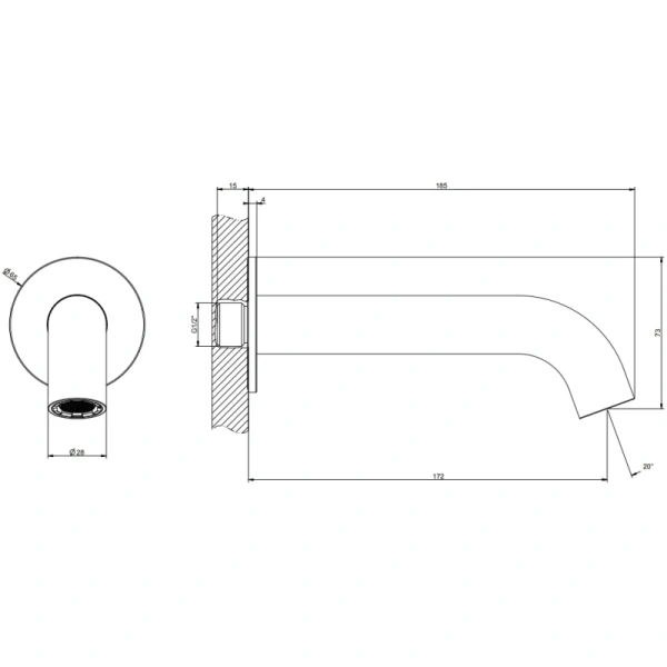 излив для ванны gessi gessi316 54008#299 172 мм, цвет черный xl