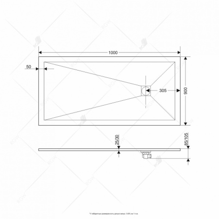 душевой поддон из искусственного камня rgw stt st-0109g 90x100x2,5 серый