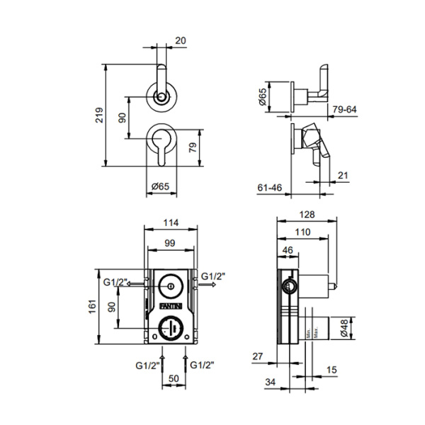 смеситель для душа fantini icona classic 53 02 r685b хром