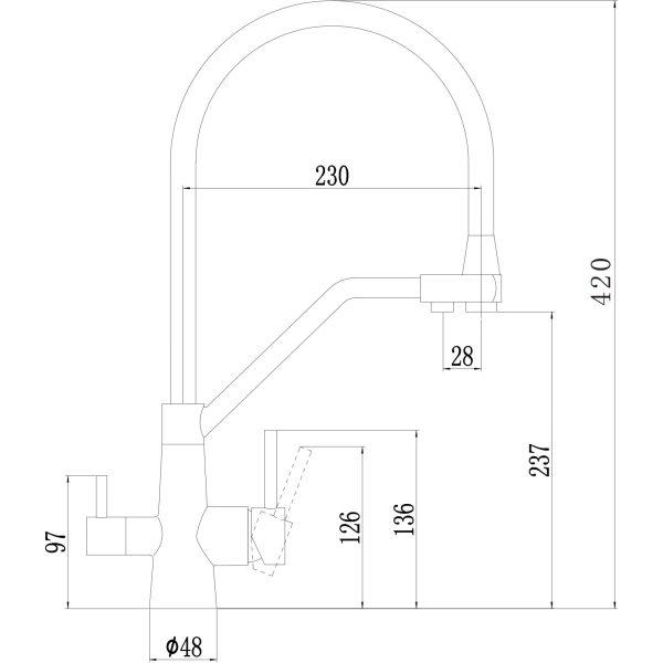 смеситель для кухни fmark fs0662-c02 с подключением к фильтру, гибким изливом, бронза/белый