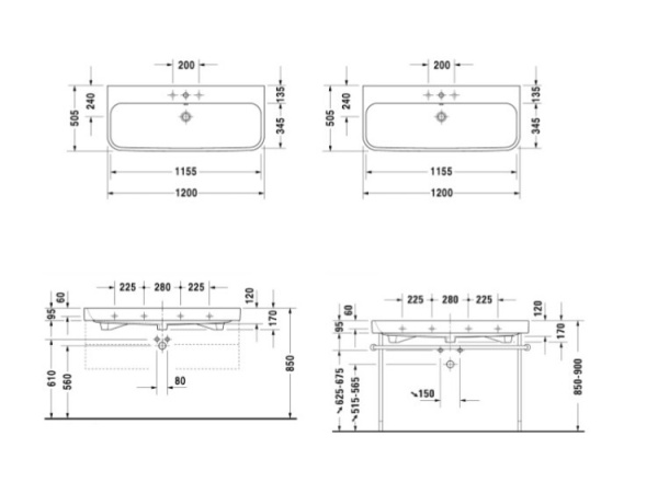 раковина накладная/полувстраиваемая 120 см duravit happy d.2 23181200001