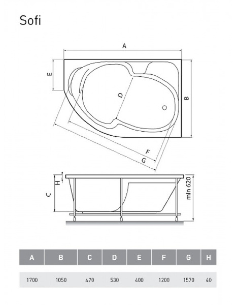 акриловая ванна relisan sofi гл000009445 r 170x105