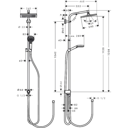 душевая стойка crometta e 240 1jet showerpipe reno ecosmart 9 л/мин 27289000