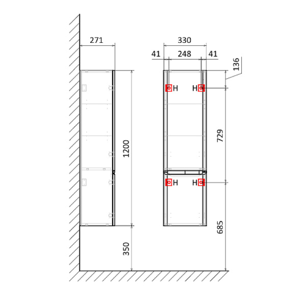 шкаф пенал aquame s4 33 aqm9004wh подвесной цвет белый глянцевый