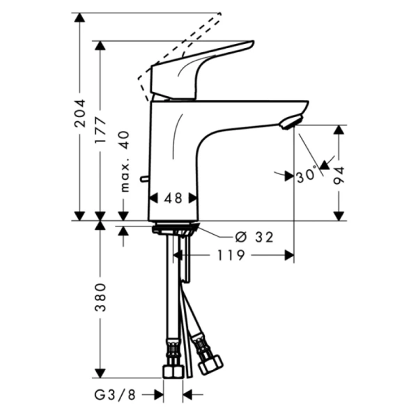 смеситель для раковины 100, с донным клапаном hansgrohe focus 31607000