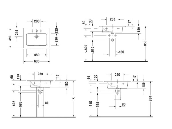 раковина подвесная 63 см duravit me by starck 2336630060