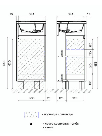 тумба с раковиной 1marka penta 37х37н, ц0000001635