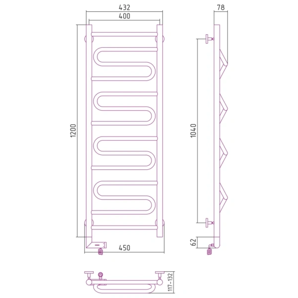 электрический полотенцесушитель сунержа элегия 2.0 1200x400 l 00-5218-1240 хром