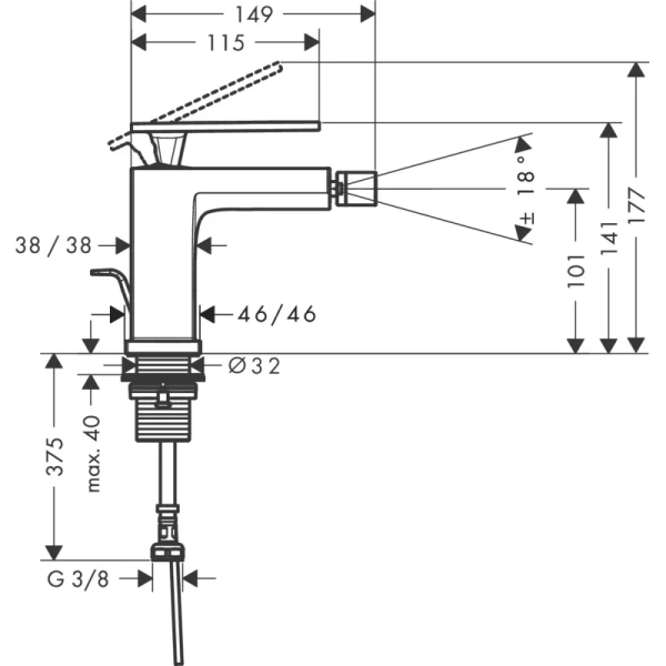 смеситель для биде hansgrohe tecturis e 73200000 с донным клапаном, хром