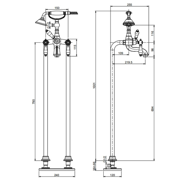 смеситель fima carlo frattini herend f5404/4or для ванны, напольный, с ручным душем., золото