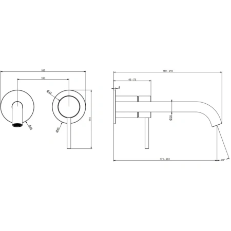 смеситель gessi gessi316 54086#299 для раковины, встраиваемый, внешняя часть, без донного клапана, излив 210 мм, цвет черный xl