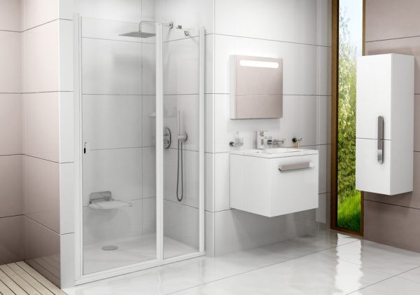 дверь для душевой кабины в нишу ravak chrome csd2-110 0qvdc100z1 профиль белый, стекло прозрачное