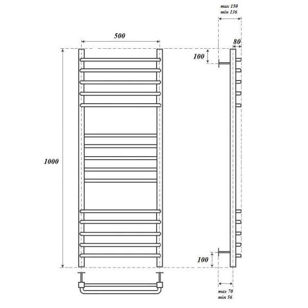 полотенцесушитель point омега п15 pn90150s водяной, 50х100 см, хром