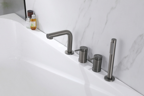 смеситель на борт ванны abber emotion af8813ng с душевым гарнитуром, никель