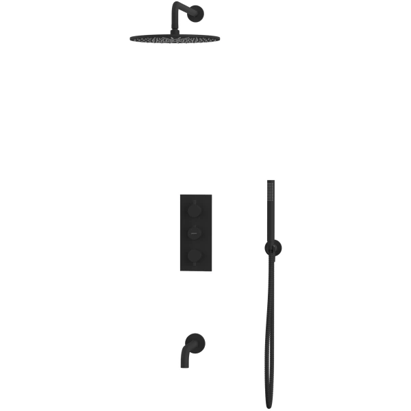 душевой комплект whitecross y yset11bl 300 мм, с термостатом, черный матовый