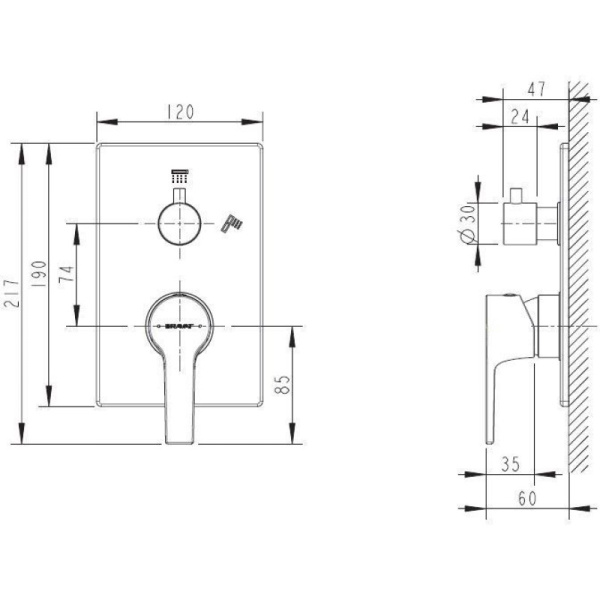 смеситель для душа bravat prolate p69219cp-2-eng