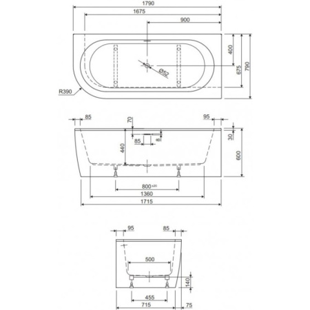 акриловая ванна 179x79 cezares slim slim corner-180-80-60-r-nero-set, цвет белый/ черный