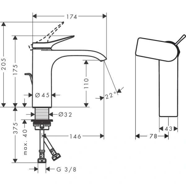 смеситель для раковины с донным клапаном coolstart hansgrohe vivenis 75023000