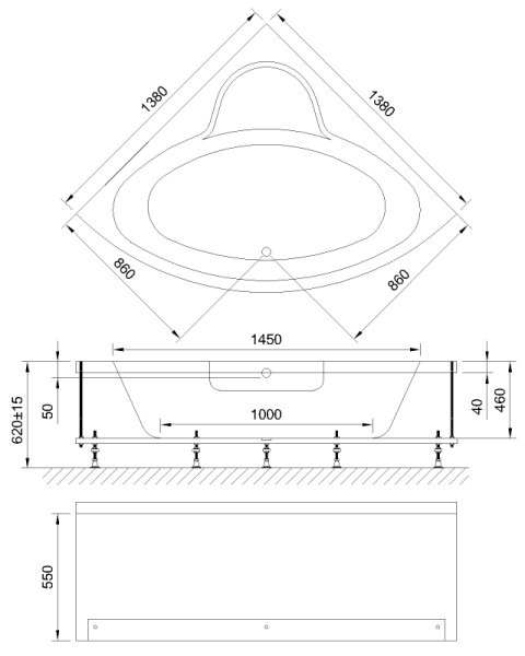 акриловая ванна royal bath fanke de luxe 140x140 rb581200dl с гидромассажем