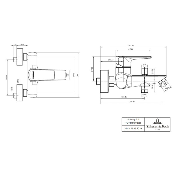 смеситель для ванны villeroy & boch subway 2.0 tvt10200300061