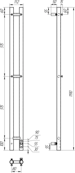 полотенцесушитель point деметра п3 pn12812gb электрический, 8x120 см, графит блеск