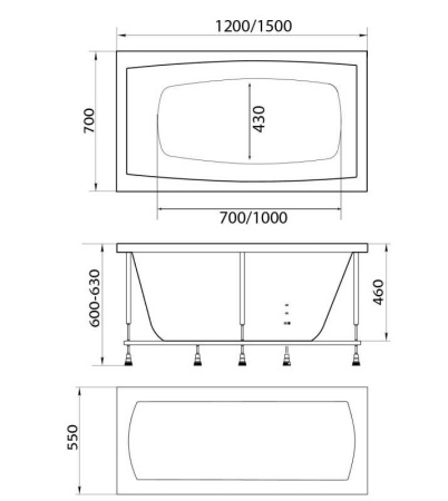 акриловая ванна marka one viola 150x70, 01ви1570 без гидромассажа