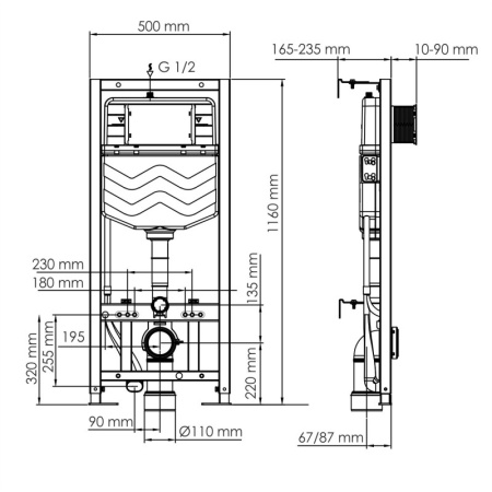 монтажный элемент для подвесного унитаза wasserkraft aller 10 10tlt.010.me.pb01 цвет черный глянцевый