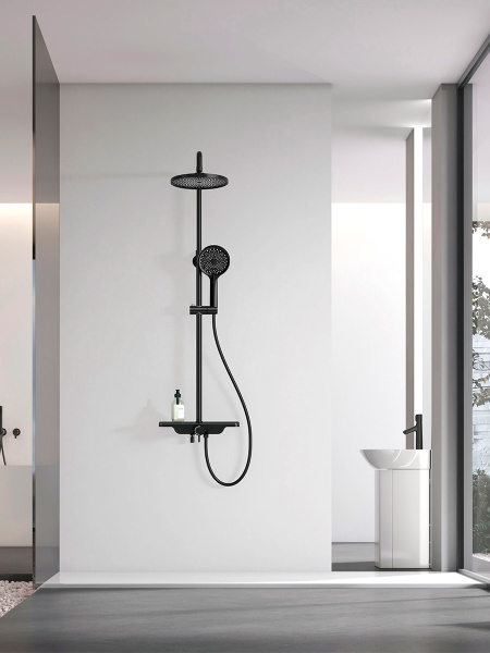 душевая система aquame aqm8002b со смесителем, черный матовый