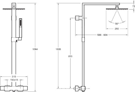 душевая стойка jacob delafon strayt e98321-cp