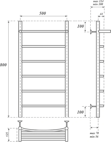 полотенцесушитель point афина pn04158p водяной, с полкой, 50x80 см, хром