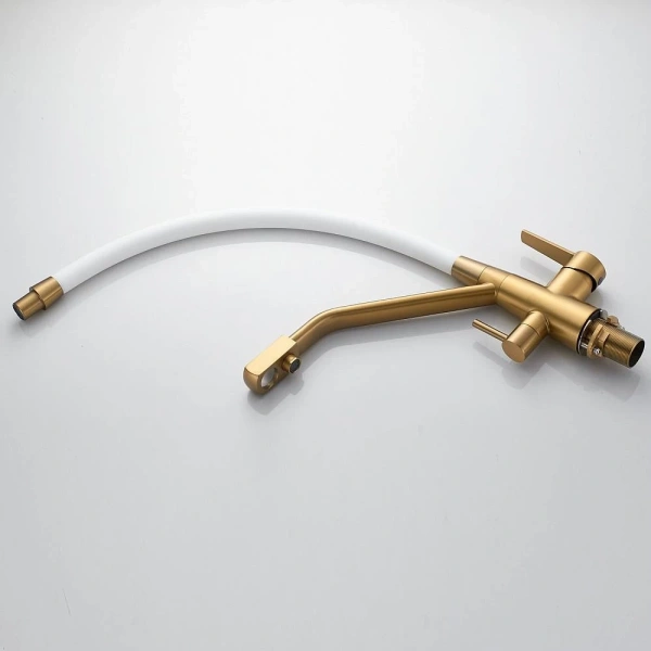 смеситель для кухни shevanik s968g с подключением к фильтру, гибким изливом, золотой матовый