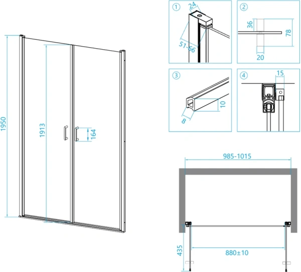 душевая дверь в нишу rgw leipzig le-06 1000x1950 профиль хром
