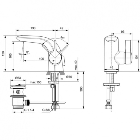 смеситель для раковины ideal standard melange a6117aa