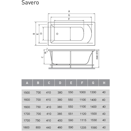 акриловая ванна relisan savero гл000011565 160x75