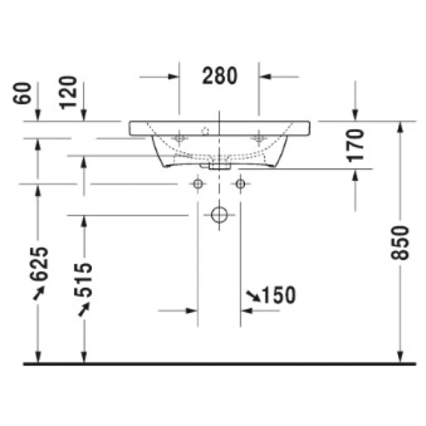 раковина полувстраиваемая duravit durastyle 63 см 2337630000