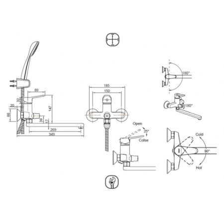 смеситель для ванны с душем bravat eco f6111147c-lb универсальный