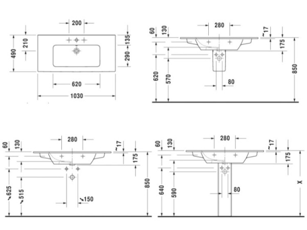 раковина полувстраиваемая 103 см duravit me by starc 23361000001