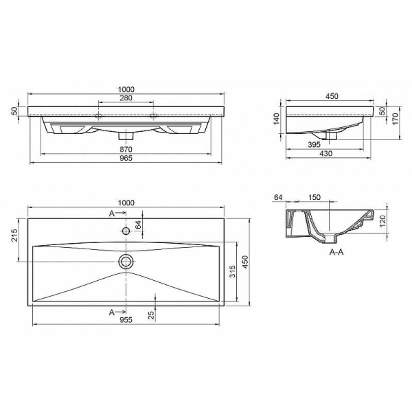 раковина belbagno bb-0324-100-lvb встраиваемая, 100x45 см, цвет белая