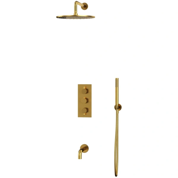 душевой комплект whitecross y yset11glb 300 мм, с термостатом, золотой матовый